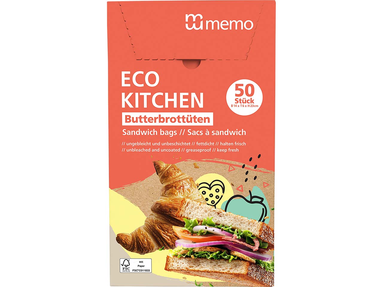 memo Butterbrottüten "ECO KITCHEN", 50 Stk.
