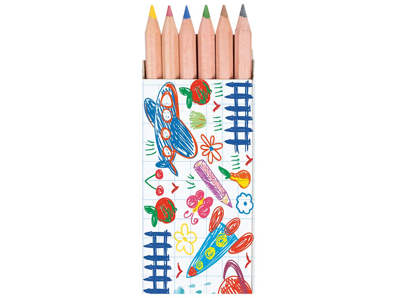 FSC-zertifiziertes 6er-Bunstifte-Etui natur kurz, 8,75 cm, inkl. 4-farbigem Rundumdruck
