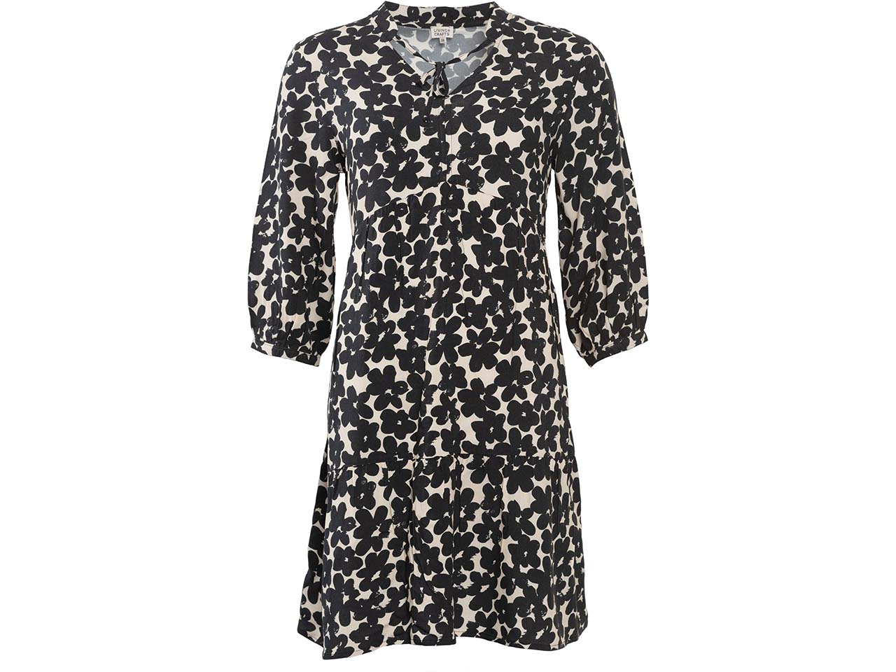 Living Crafts Damen-Kleid "OMARA" mit Bändern am Ausschnitt, simple flowers, Gr. 38