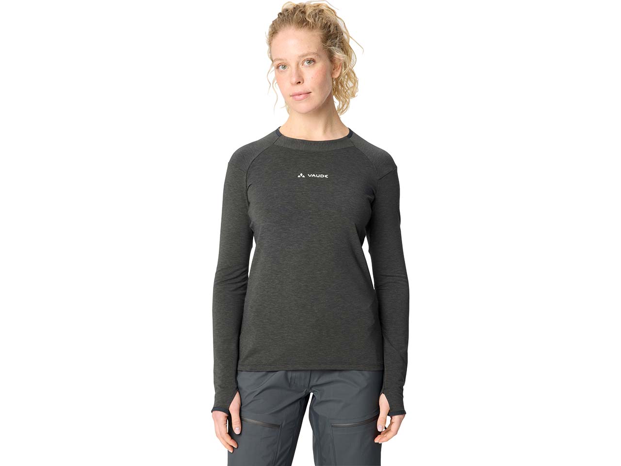 VAUDE Damen-Langarmshirt "Monviso Crewneck" mit Wollanteil, graphite, Gr. 36
