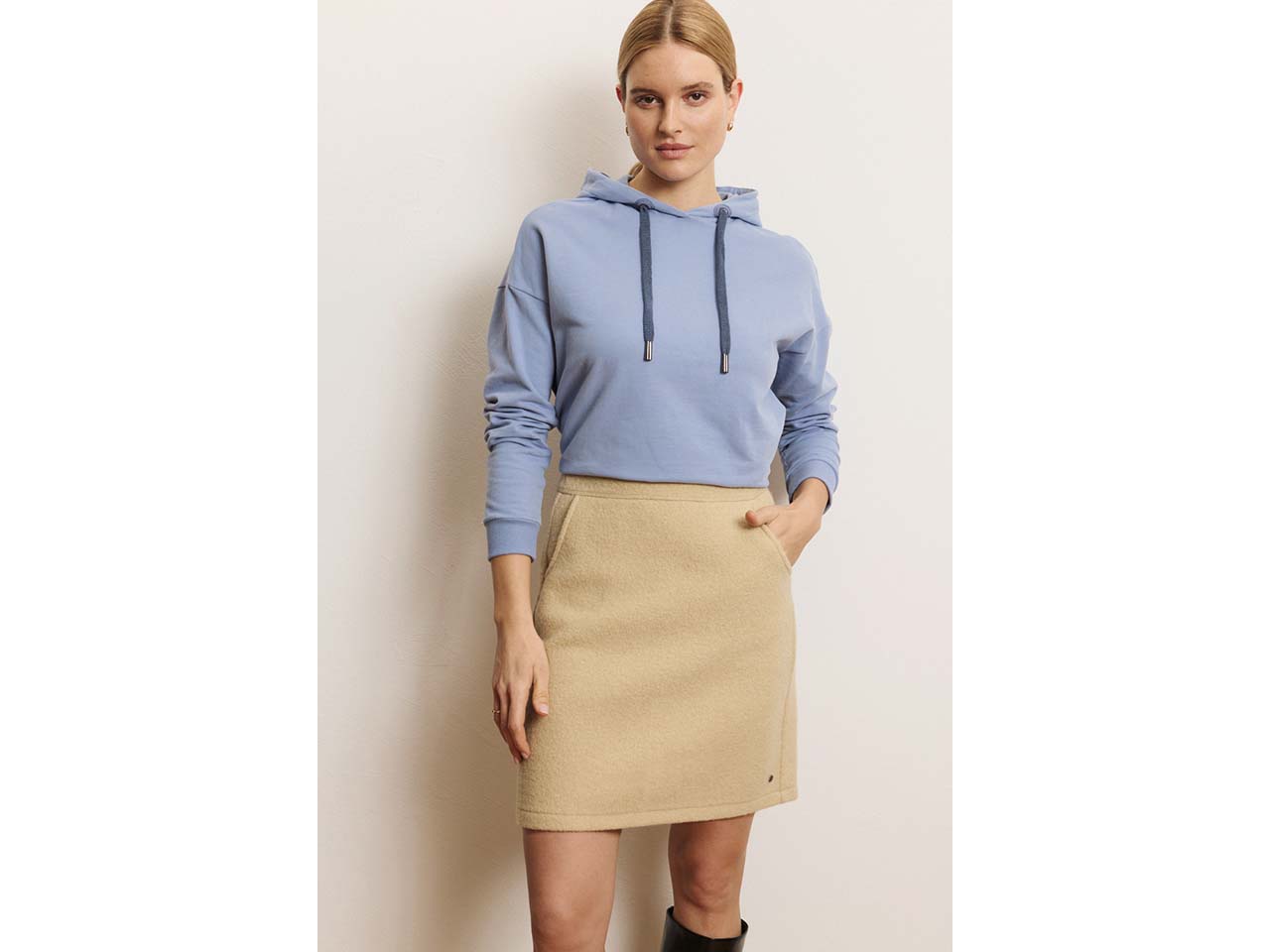 tranquillo Bio-Damen-Minirock "Yulaa" aus Wollwalk, mit Taschen, mojave sand, Gr. S