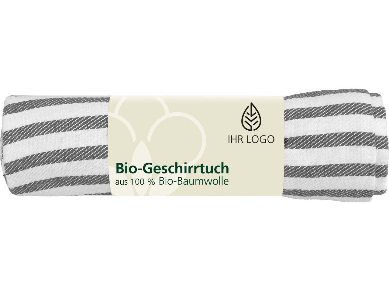 memo Geschirrtuch aus Bio-BW, Fairtrade, 50x70 cm, anthra gestr., individuelleBanderole