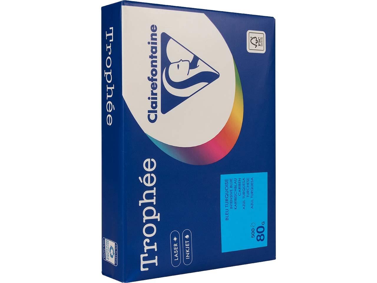 500 Blatt Clairfontaine Farbiges Kopierpapier "Trophee" 80 g/m², DIN A4, karibikblau