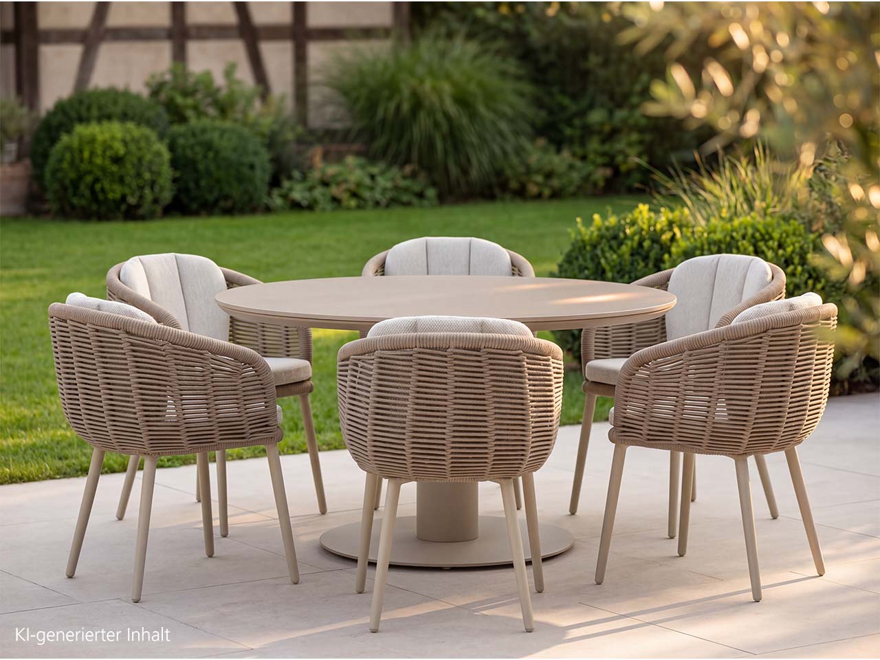 Gartenmöbel-Set "Porto" 7-tlg. 1 Tisch Ø 150 cm, 6 Sessel, sand