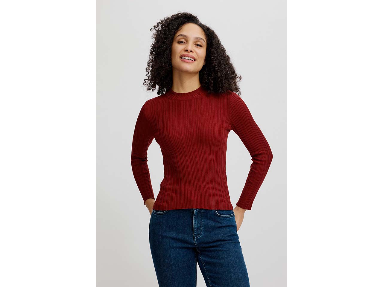tranquillo Damen-Langarmshirt mit Struktur, fired brick, Gr. L