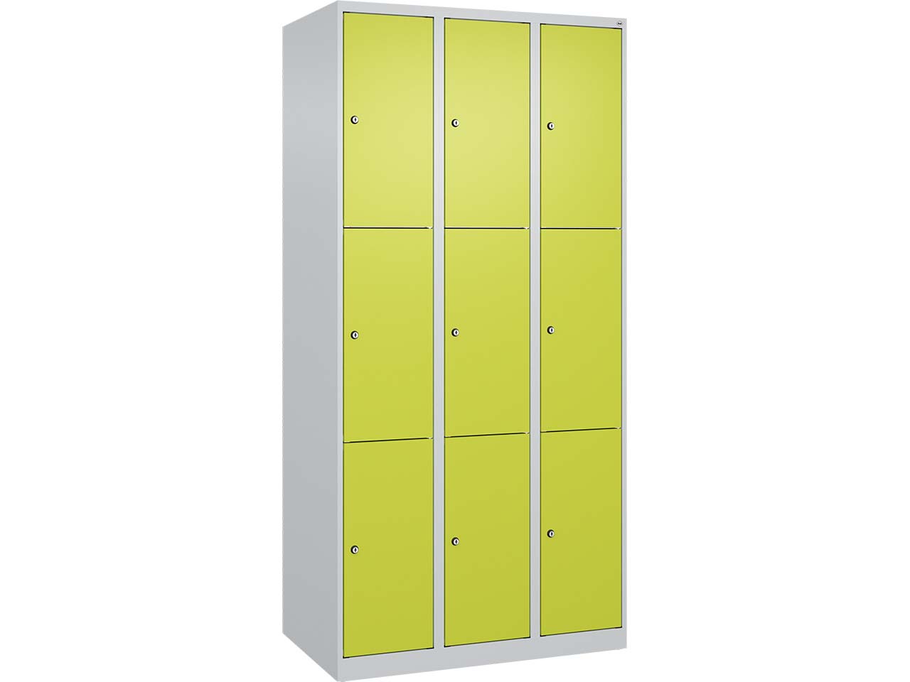 C+P Schließfachschrank Classic PLUS, 9 Fächer, 1850x900x500mm, Lichtgrau/Clowngrün