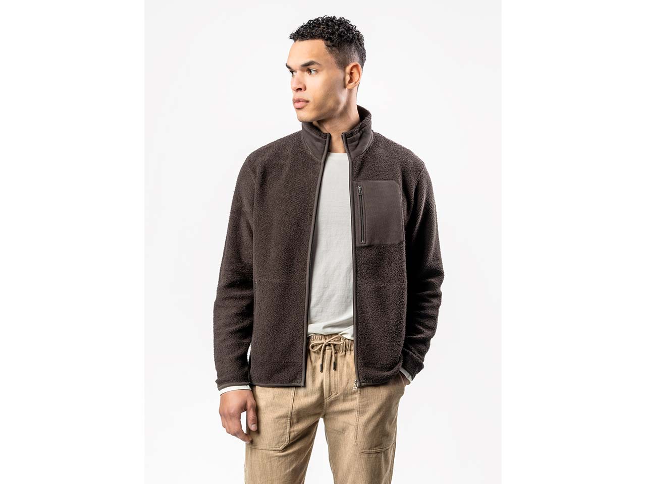 Living Crafts Bio-Herren-Fleecejacke 'SENNA' mit Stehkragen, walnut, Gr. XL