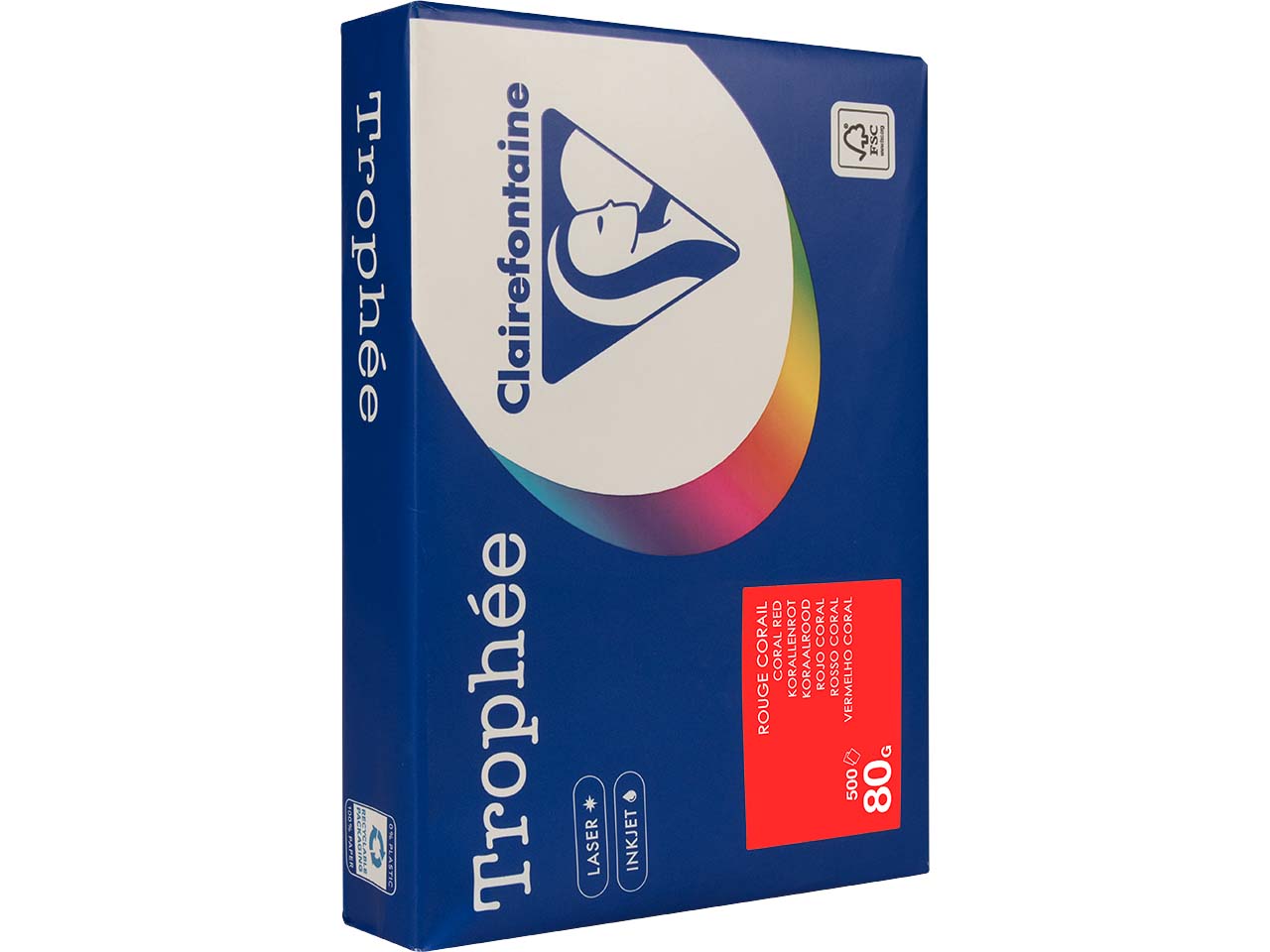 500 Blatt Clairfontaine Farbiges Kopierpapier "Trophee" 80 g/m², DIN A4, korallenrot