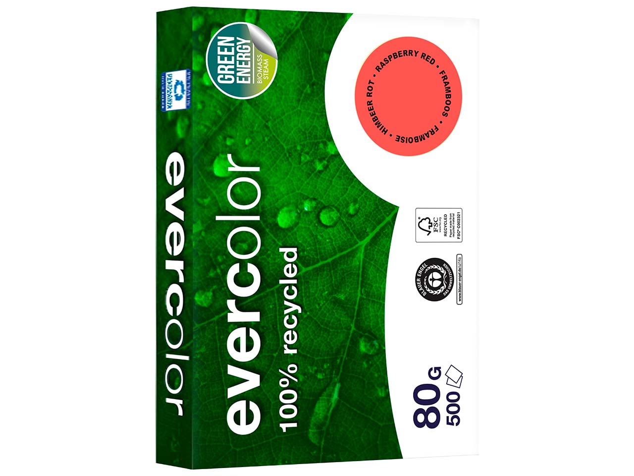 500 Blatt Clairfontaine Farbiges Recycling-Kopierpapier 'Evercolor' Himbeerrot 80g, DIN A4