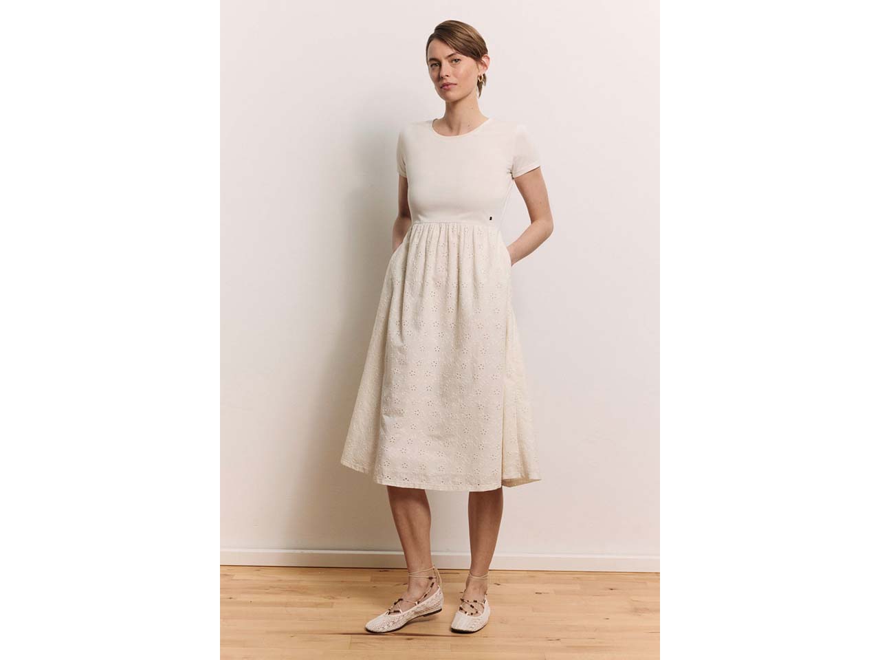 tranquillo Bio-Damen-Midikleid "Juliaa" mit Taschen, white, Gr. 38