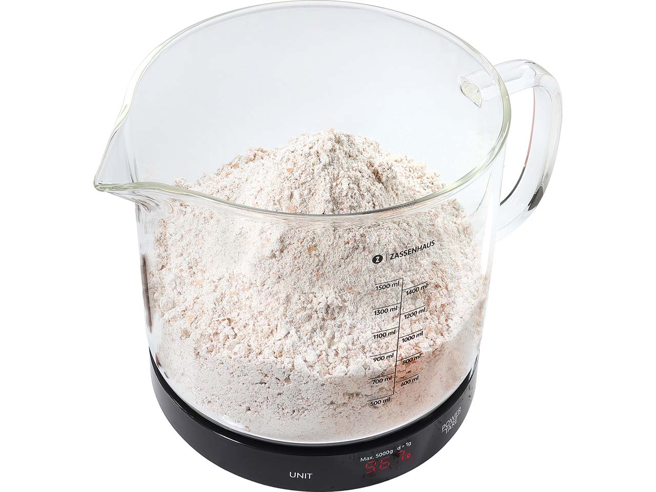 Zassenhaus Digitale Küchenwaage "BAKE" mit integriertem Messbecher, schwarz/transparent