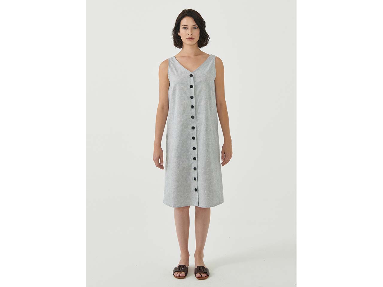 ORGANICATION Bio-Damen-Midi-Kleid mit Knopfleiste gestreift shadow/off white, Gr. L