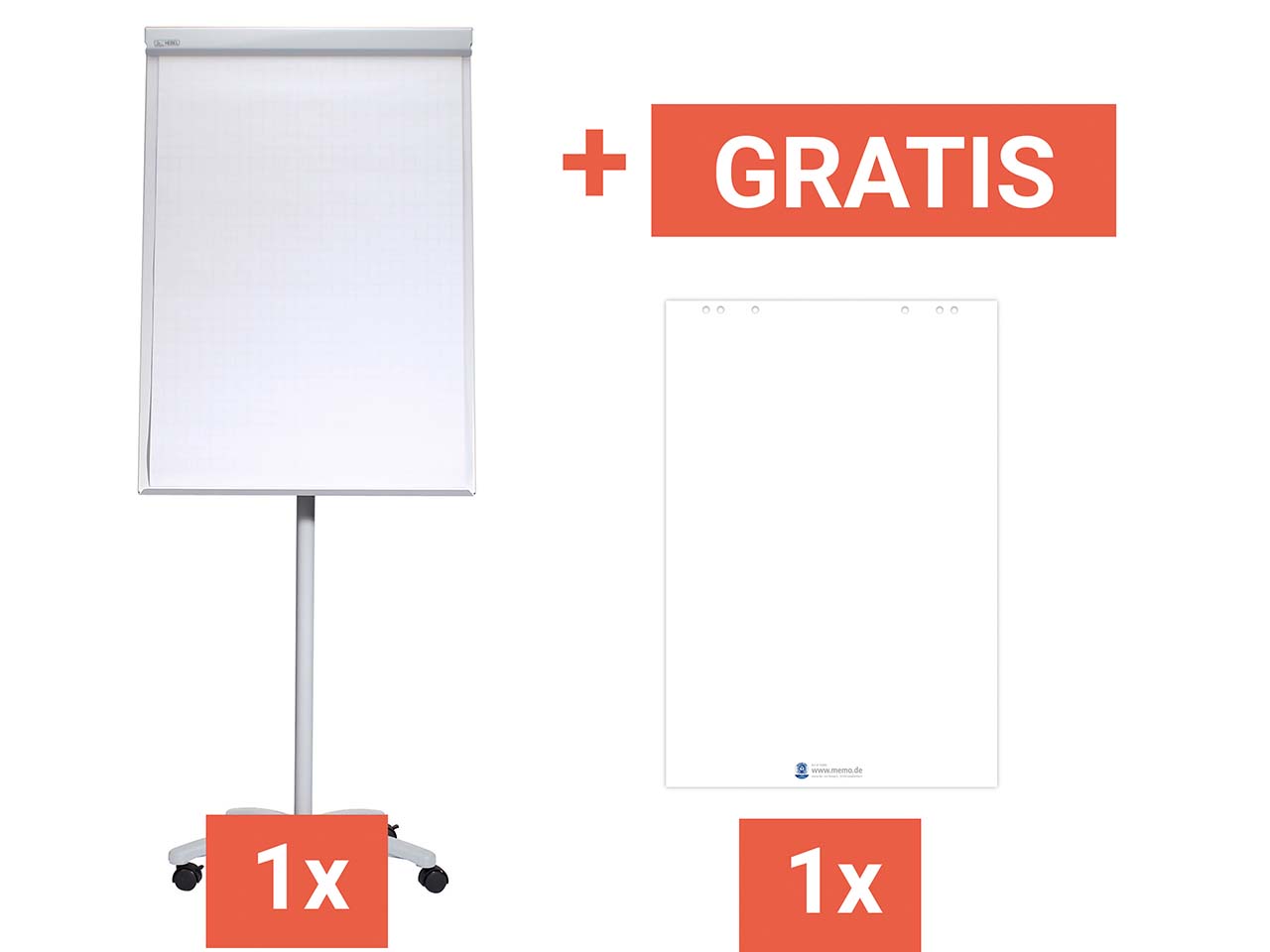 MAUL Flipchart "MAULoffice" mit Sternfuß grau + 5 memo Recycling-Flipchartblöcke, blanko