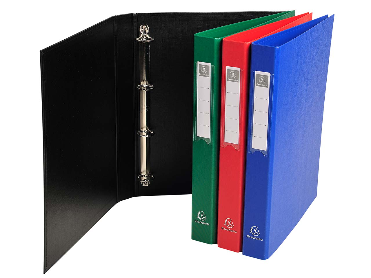10 Exacompta Ringbücher, DIN A4, 4 Ringe 25 mm, RB 40 mm, sortiert
