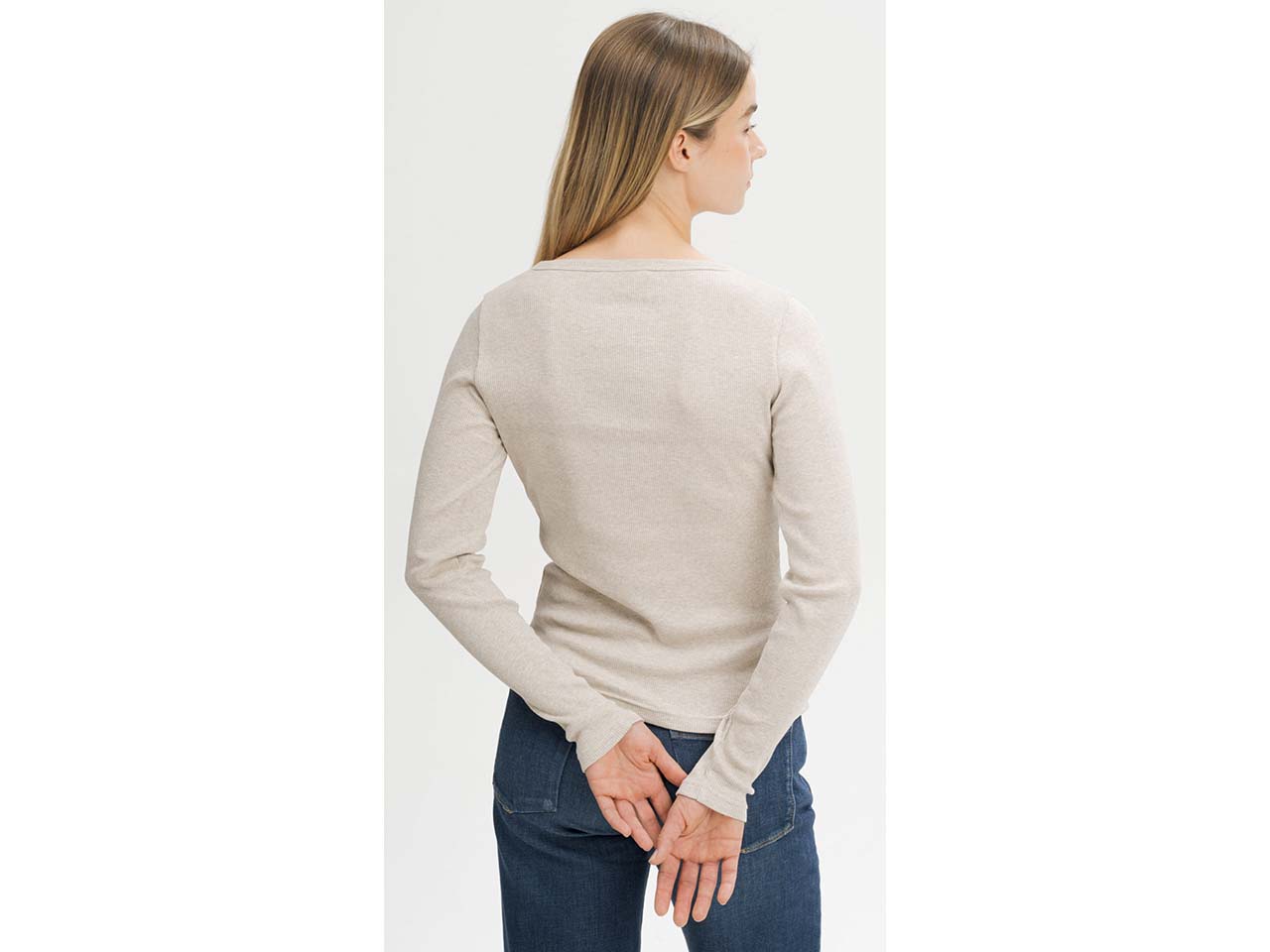 MELA Bio-Damen-Langarmshirt 'MEHAR' mit Rundhalsausschnitt, kiesel melange, Gr. S
