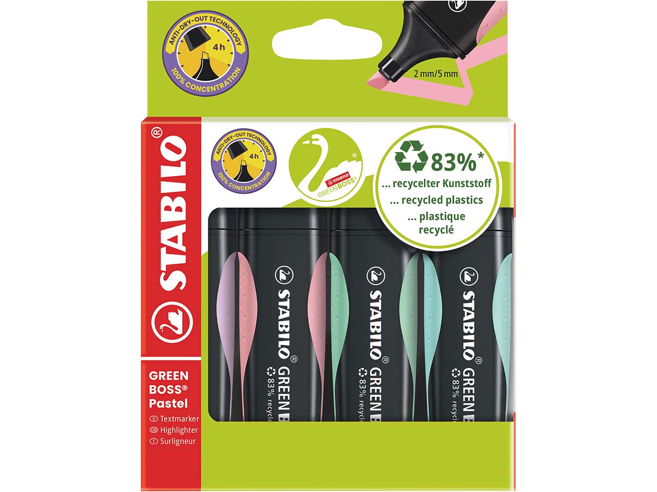 STABILO 4er-Pack Textmarker "GREEN BOSS", pastel sortiert