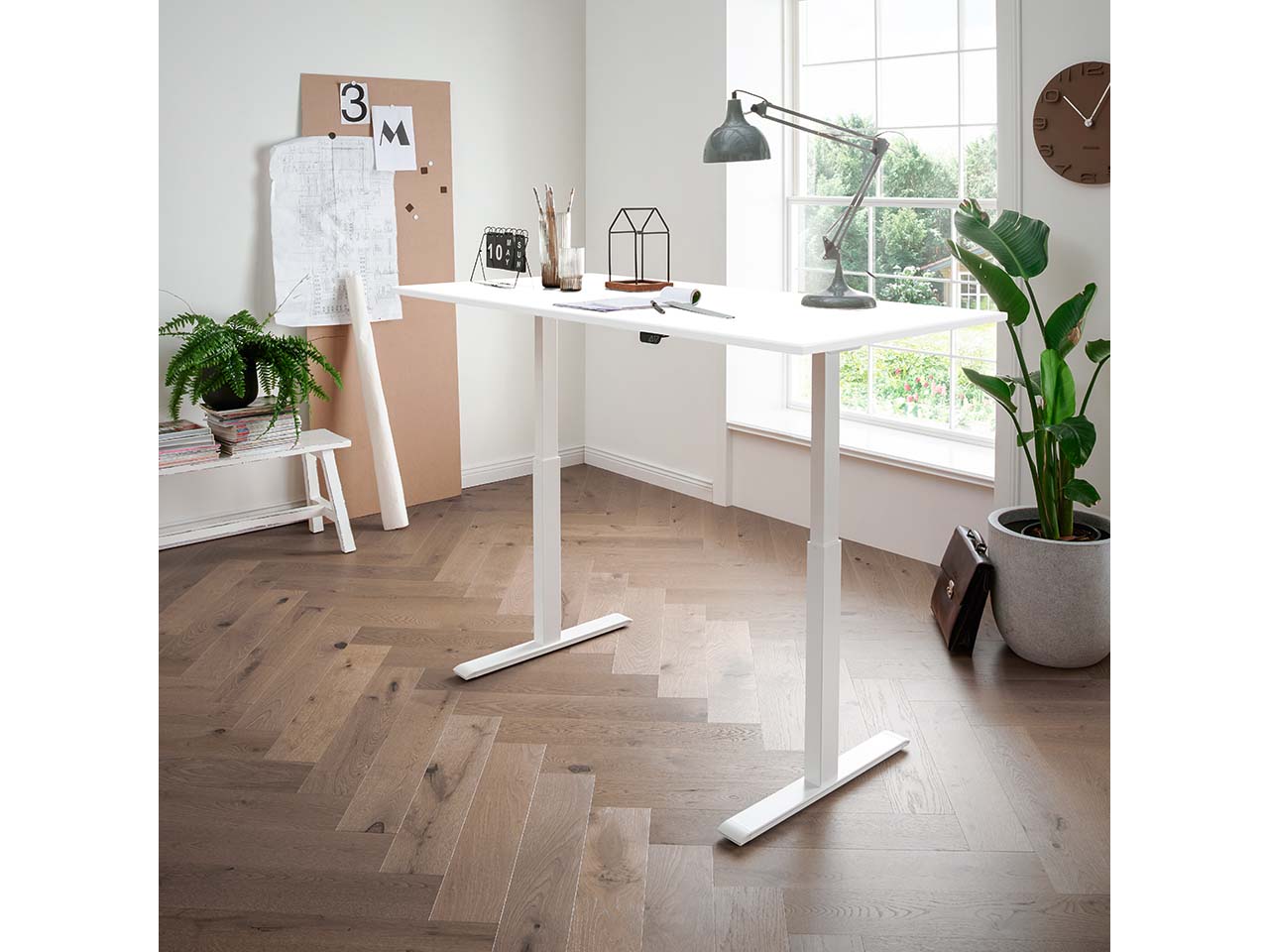 memo Höhenverstellbarer Schreibtisch "ON" weiß, Buche weiß lackiert, B 110 x T 60 cm