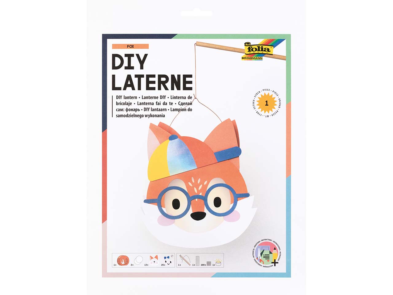 folia DIY-Laternen-Bastelset "FOX" mit LED-Licht, Fuchs-Motiv