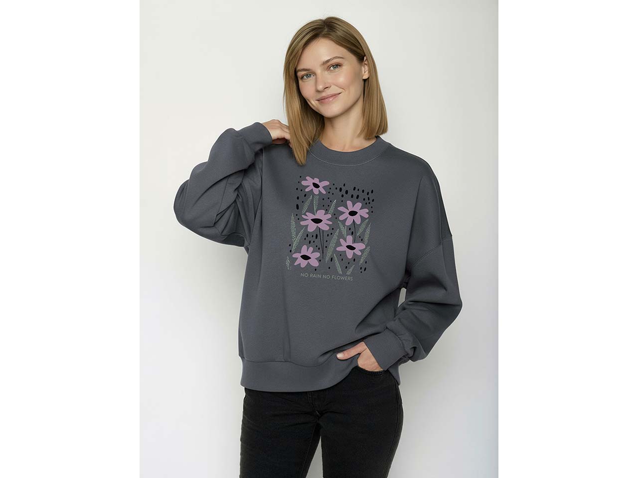 GREENBOMB Bio-Damen-Sweatshirt 'No Rain' mit mit Rundhalsausschnitt, gravel, Gr. L