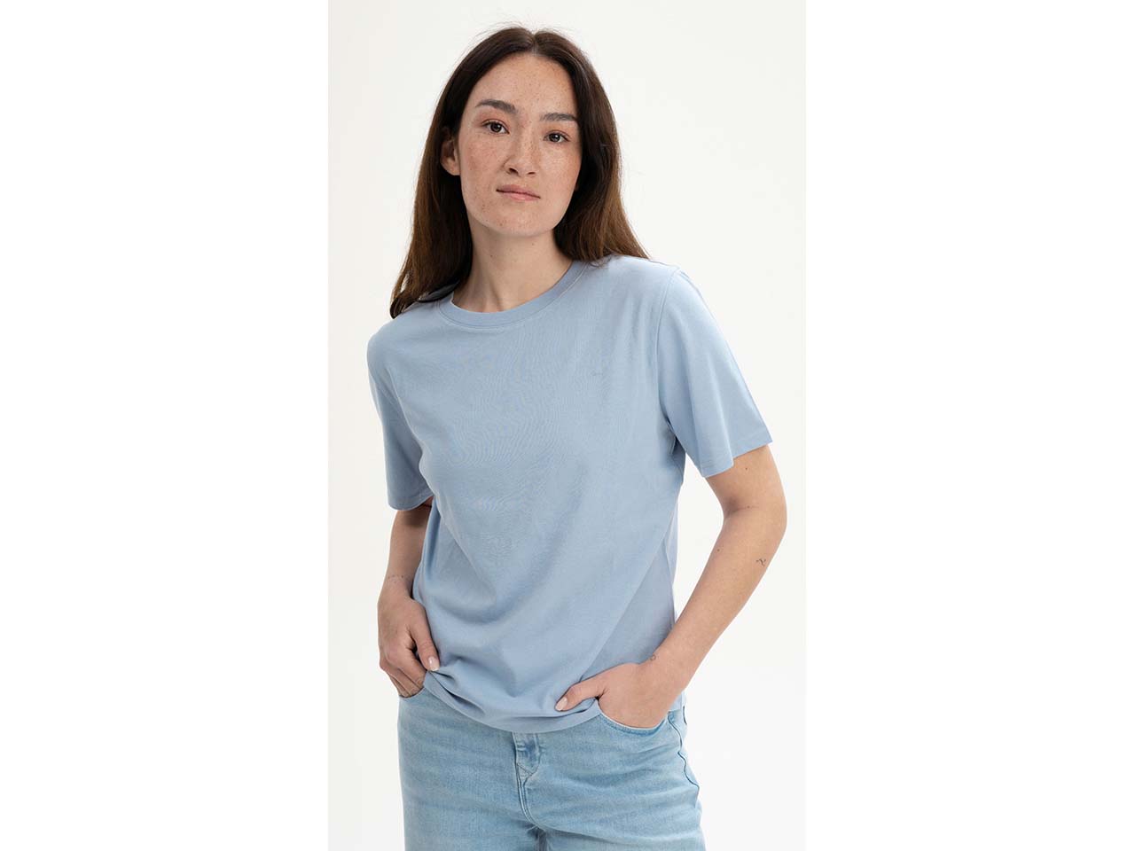 MELA Bio-Damen-T-Shirt "TANIKA" mit geripptem Rundhalsausschnitt, zartes blau, Gr. M