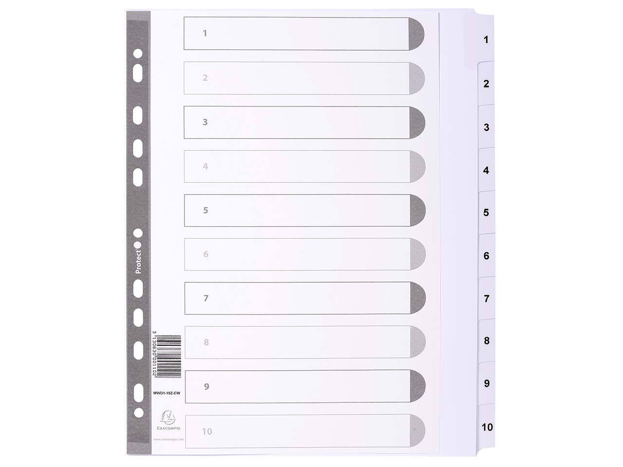 25 Exacompta Register, 10 Taben numerisch, 160 g/m², DIN A4 Maxi, weiß