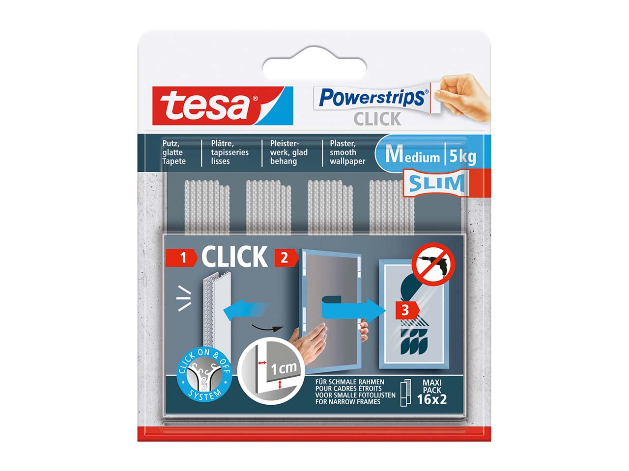 tesa Powerstrips "CLICK" 16 x 2 Slim M, bis 5 kg