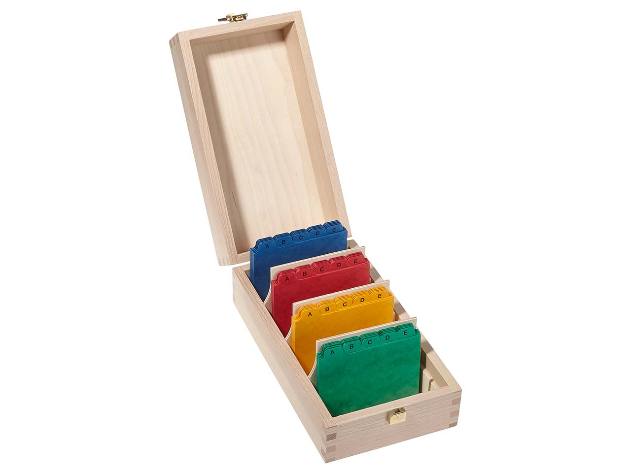 Karteikartenbox aus Holz mit Trennstegen und Deckel, DIN A7