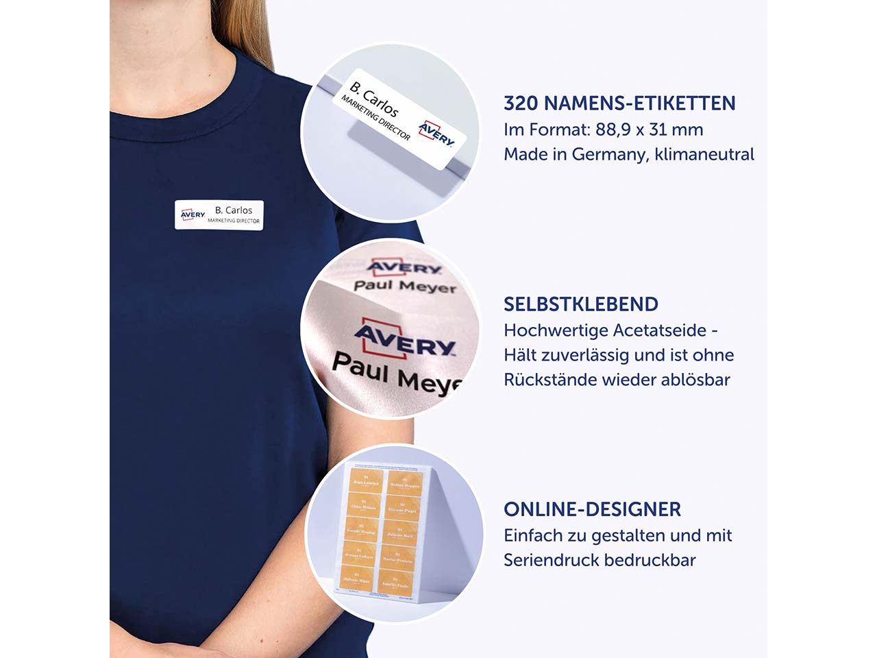 Avery Zweckform Selbstklebende Namens-Etiketten Laser "L4783" 320 Stk. 88,9x31mm, weiß