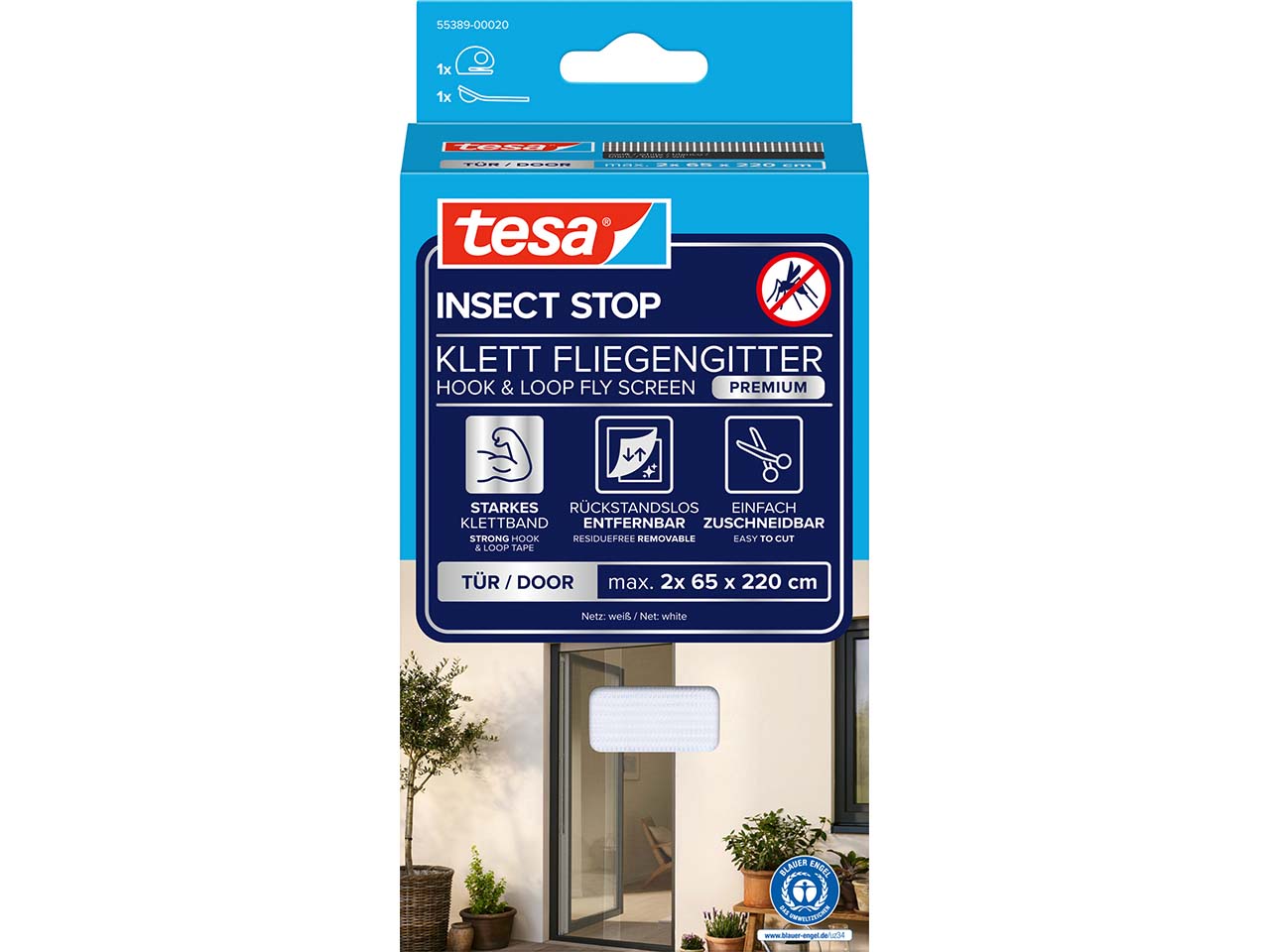tesa Fliegengitter "Premium" für Türe 2 x 65 x 220 cm, weiß