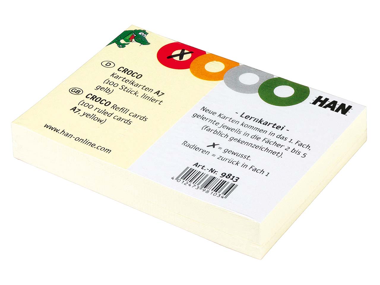 HAN Karteikarten für "CROCO" DIN A7 quer, liniert, gelb