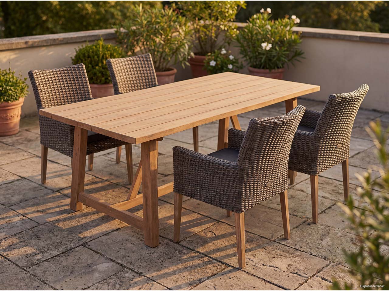 Gartenmöbel-Set "OAKLAND/NORVELL 01" 5-tlg. 1 Tisch Akazie, 4 Sessel KSgefl. hellbraun