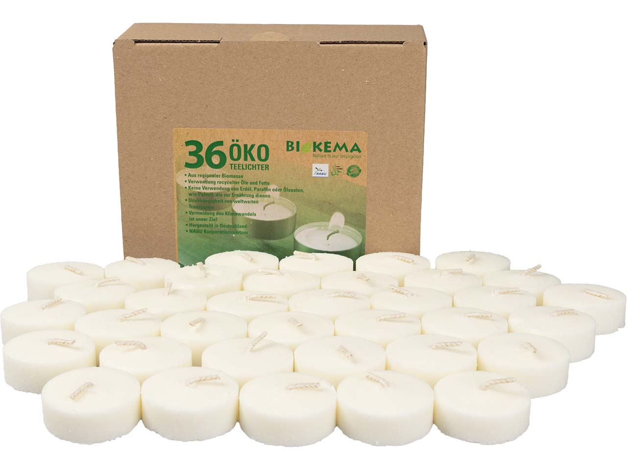 BIOKEMA Teelichter aus Biomasse, ohne Hülle 36 Stk.