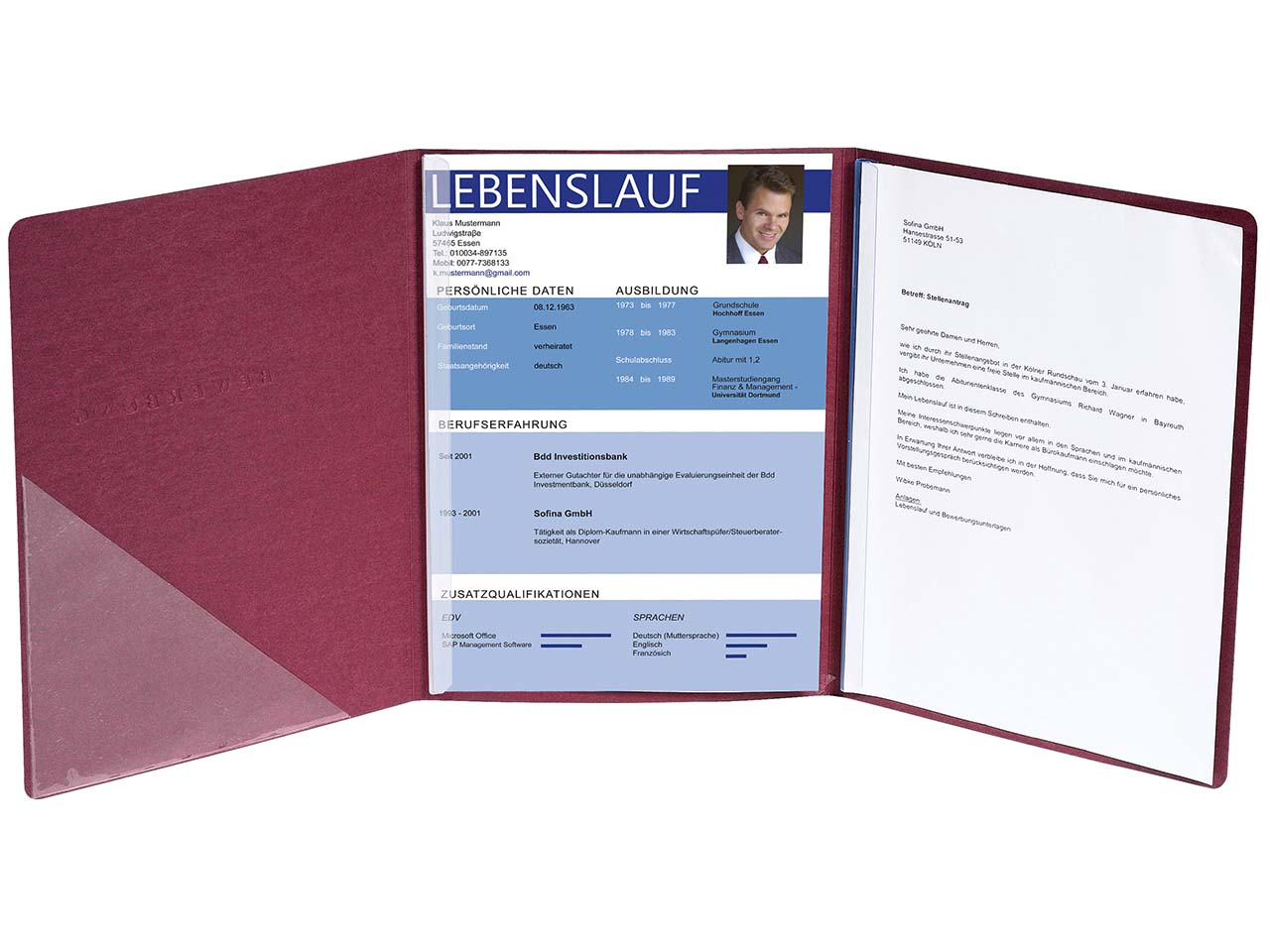 10 Exacompta Bewerbungsmappen "Perfection" 400 g/m², DIN A4, 2 Klemmsch., bordeaux