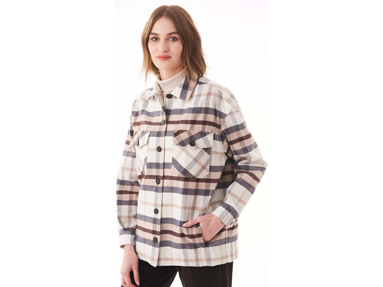 ORGANICATION Bio-Damen-Flanell-Hemdjacke mit Brusttaschen, oversized, multicolour, Gr. M