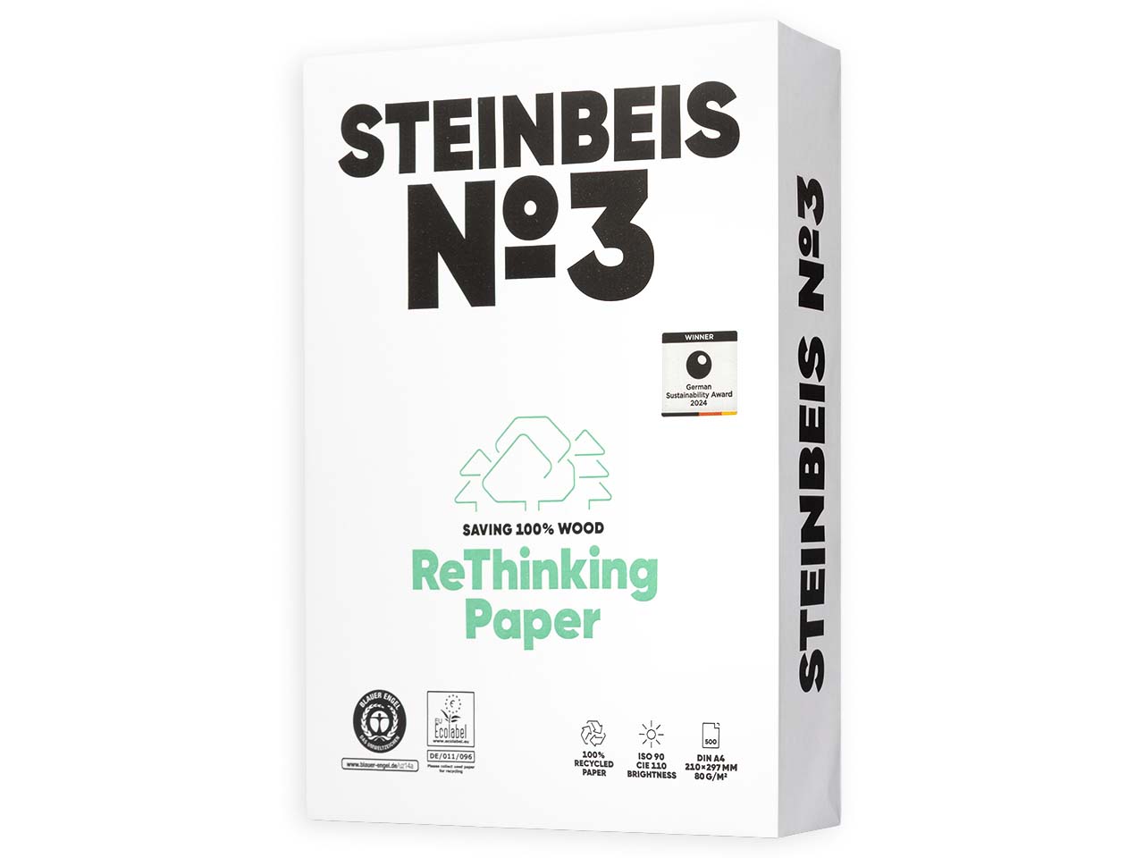 500 Blatt Steinbeis Recycling-Kopierpapier "No.3, PureWhite" DIN A4
