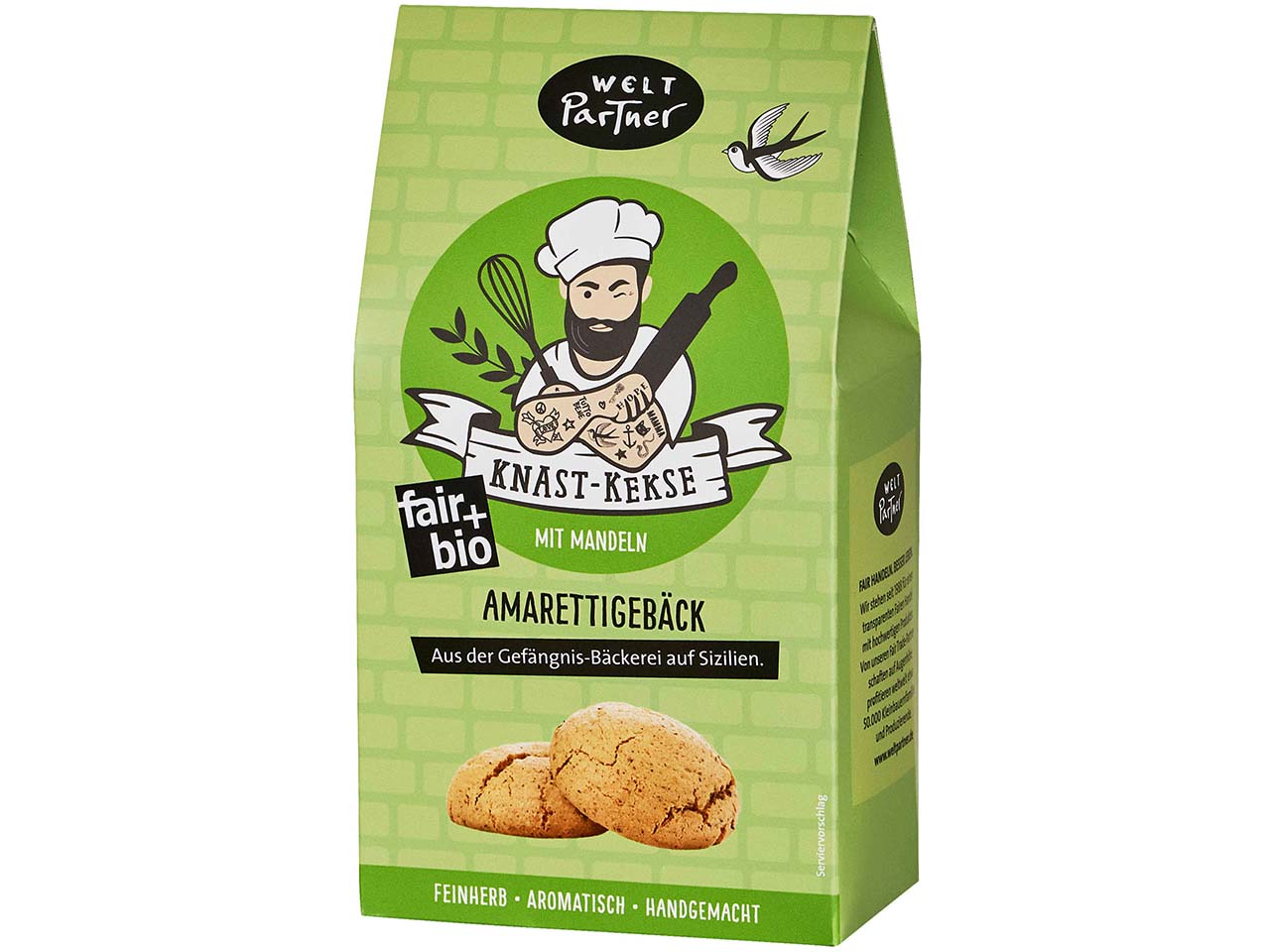 WeltPartner Bio-Amarettigebäck "Knast-Kekse" mit italienischen Mandeln, glutenfrei, 130 g