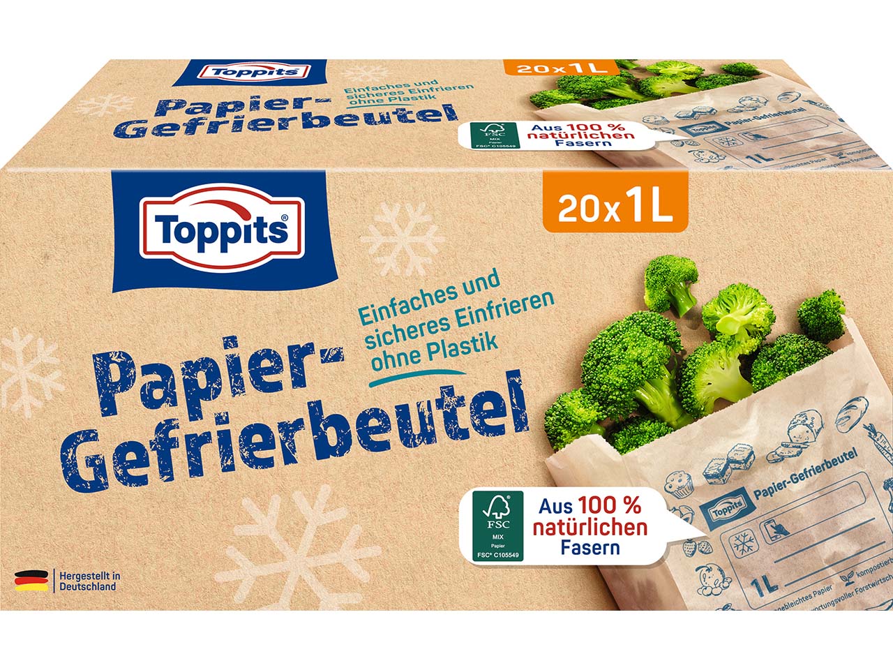 Toppits Gefrierbeutel aus FSC-zertifiziertem Papier, 1 l, 20 Stk.