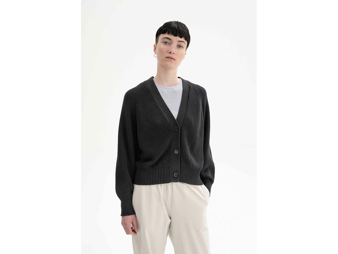 MELA Bio-Damen-Rippstrick-Cardigan 'BHUMA' mit Raglan-Ärmel, schwarz, Gr. L
