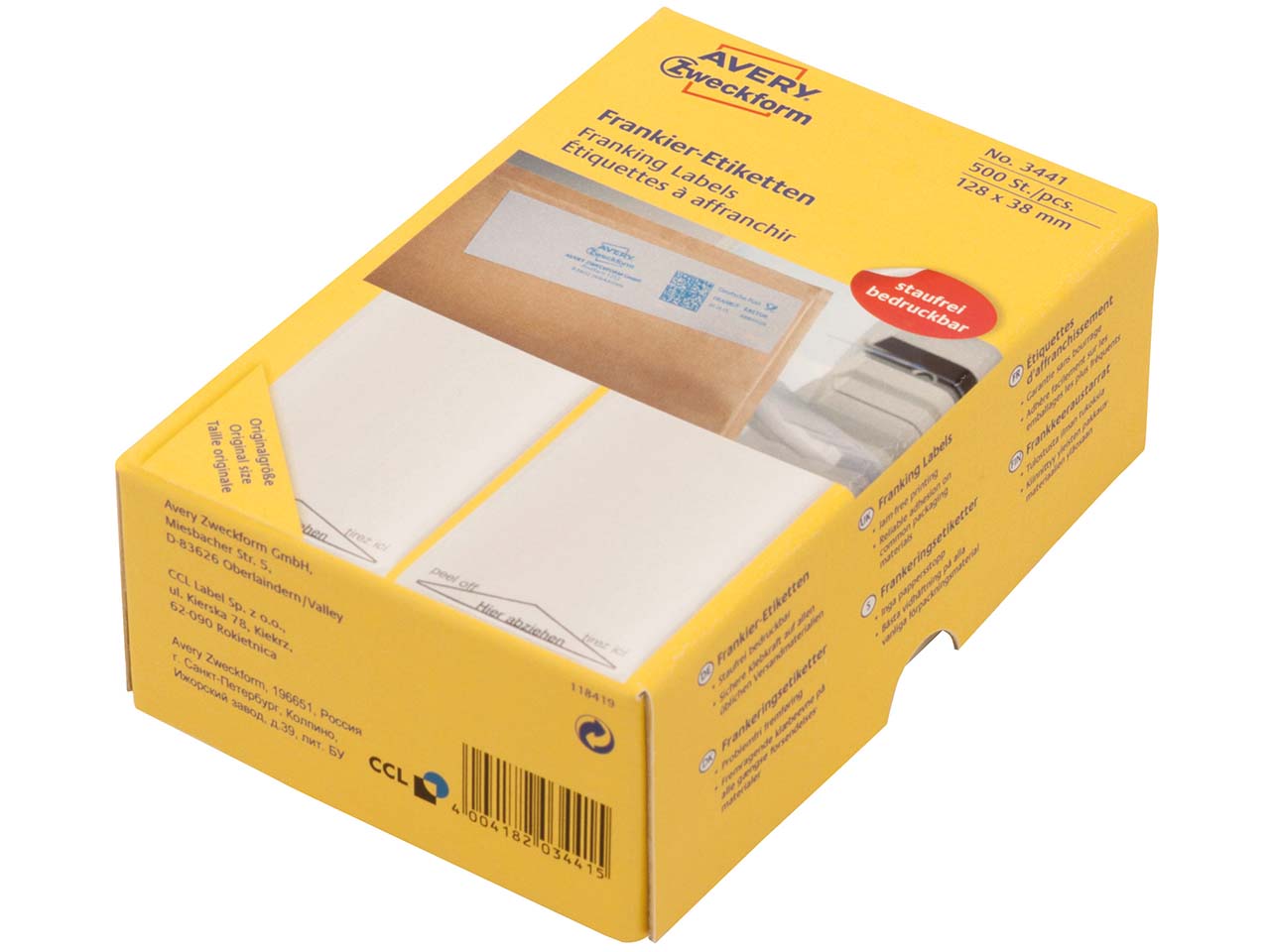 Avery Zweckform Frankier-Etiketten 128 x 38 mm, doppelt, 500 Stk.