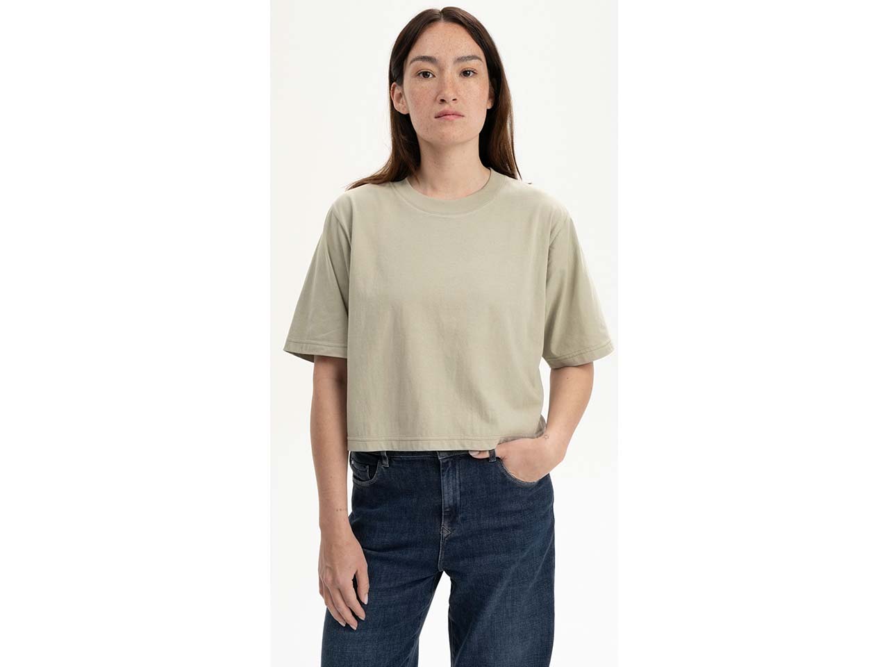 MELA Bio-Damen-T-Shirt "DESNA" mit Rundhalsausschnitt, dusty green, Gr. L