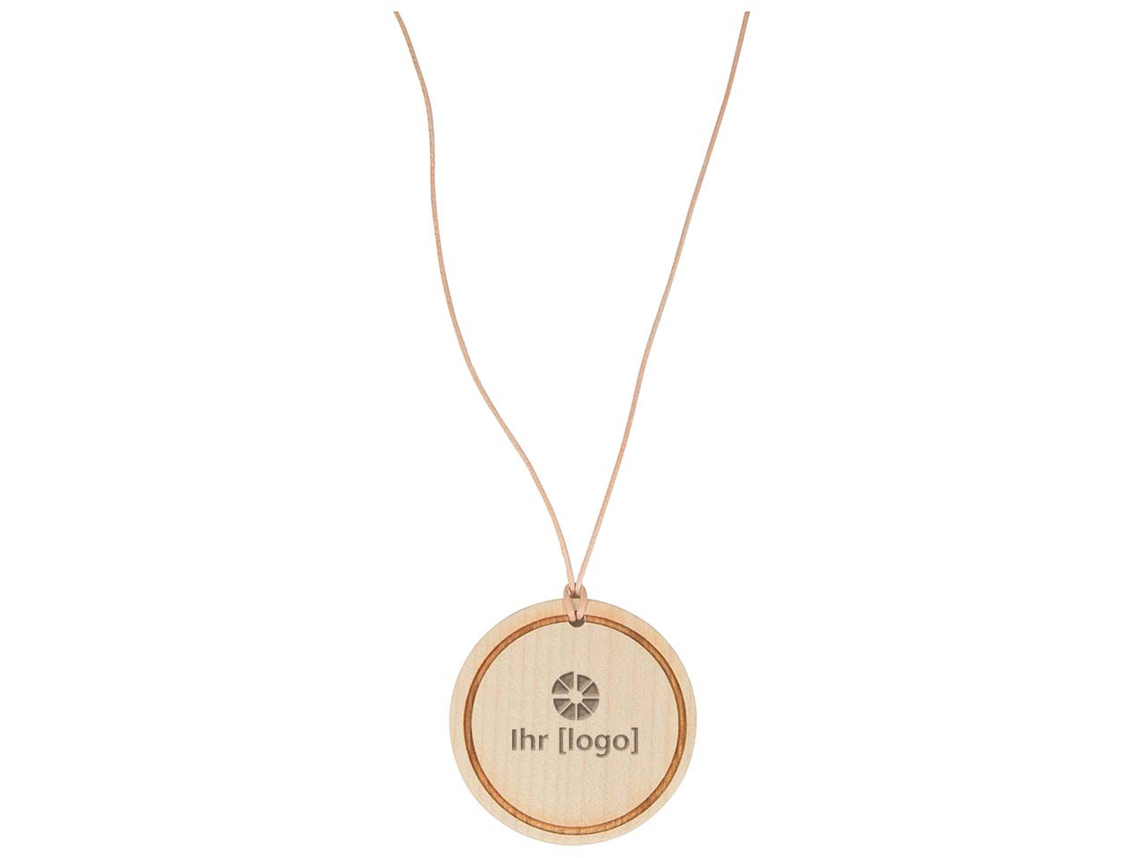 FSC-zertifizierte Medaille mit Bohrung und Lederband rund 70 x 5 mm