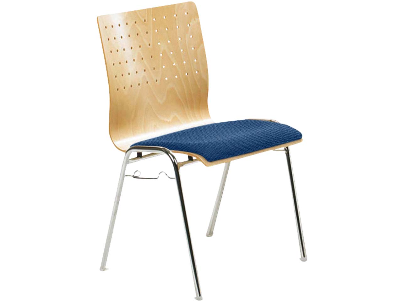 Besucherstuhl "2118" Buche lackiert, Gestell verchromt, Sitz gepolstert blau