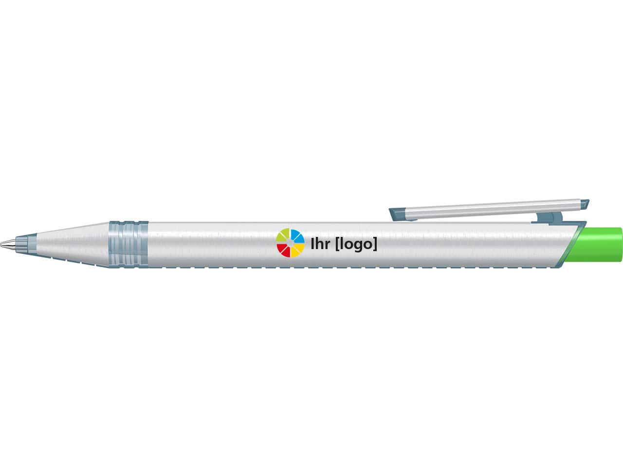 uma Kugelschreiber "recycelt PET PEN ALUMA" mit transparent farbigem Drücker, mittelgrün