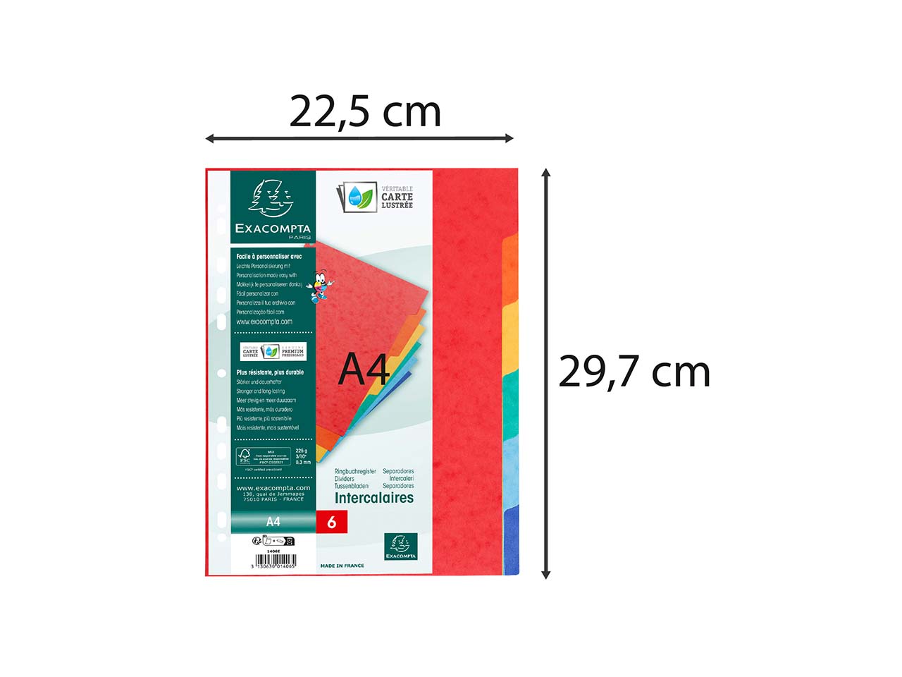 50 Exacompta Register, Colorspan-Karton, 6 Taben neutral, 225 g/m², DIN A4, sortiert