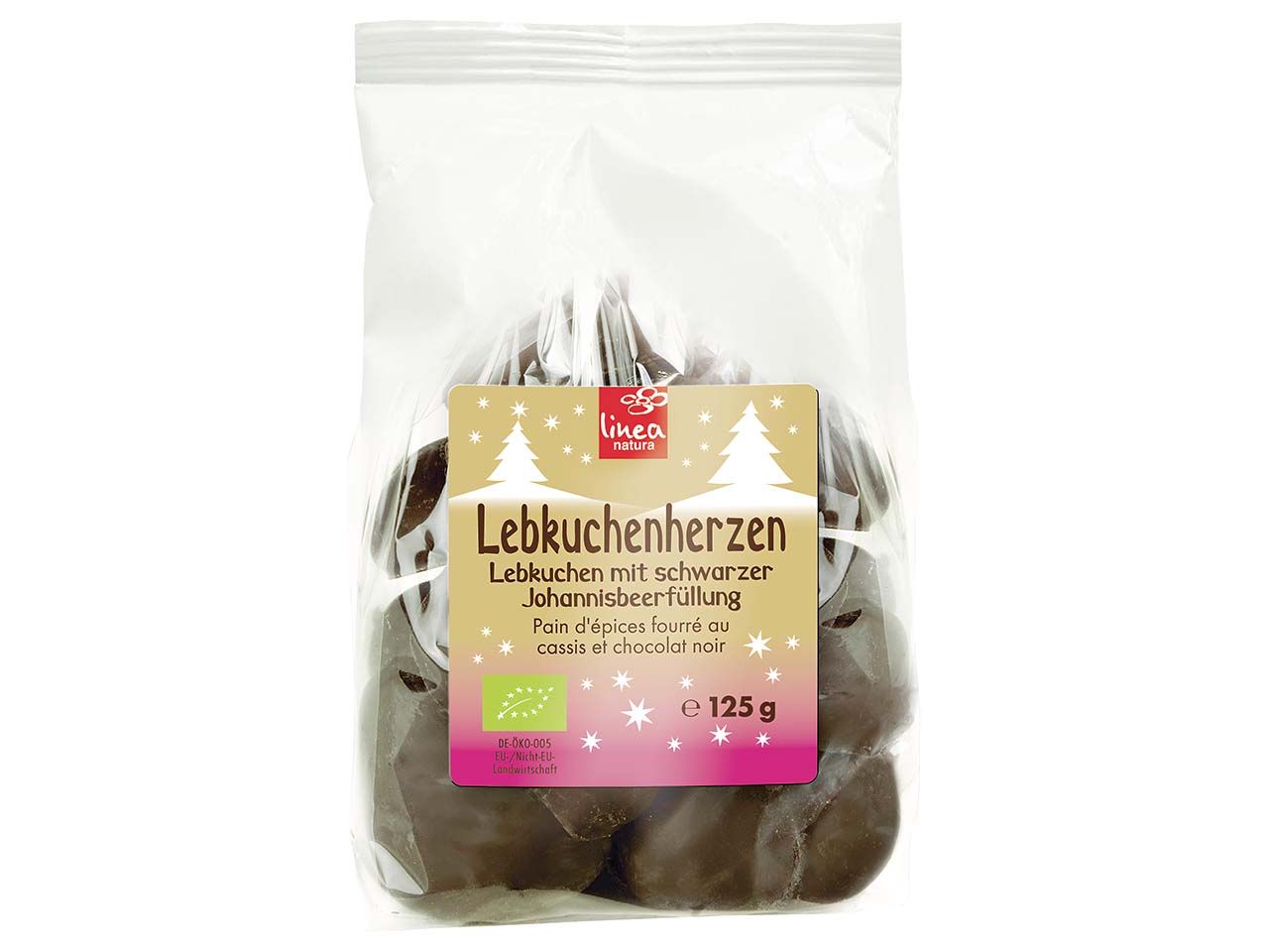 linea natura Bio-Lebkuchenherzen mit schwarzer Johannisbeerfüllung, 125 g