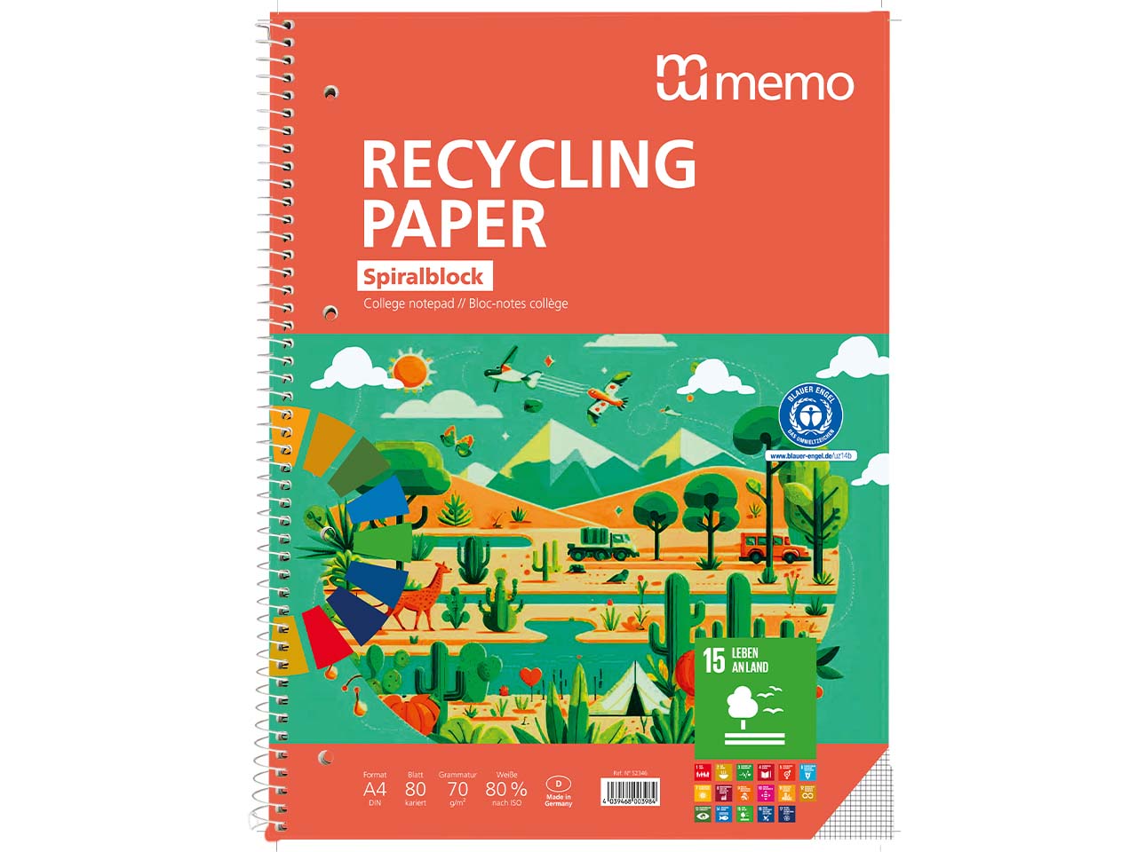 memo Collegeblock DIN A4, kariert, 80 Blatt