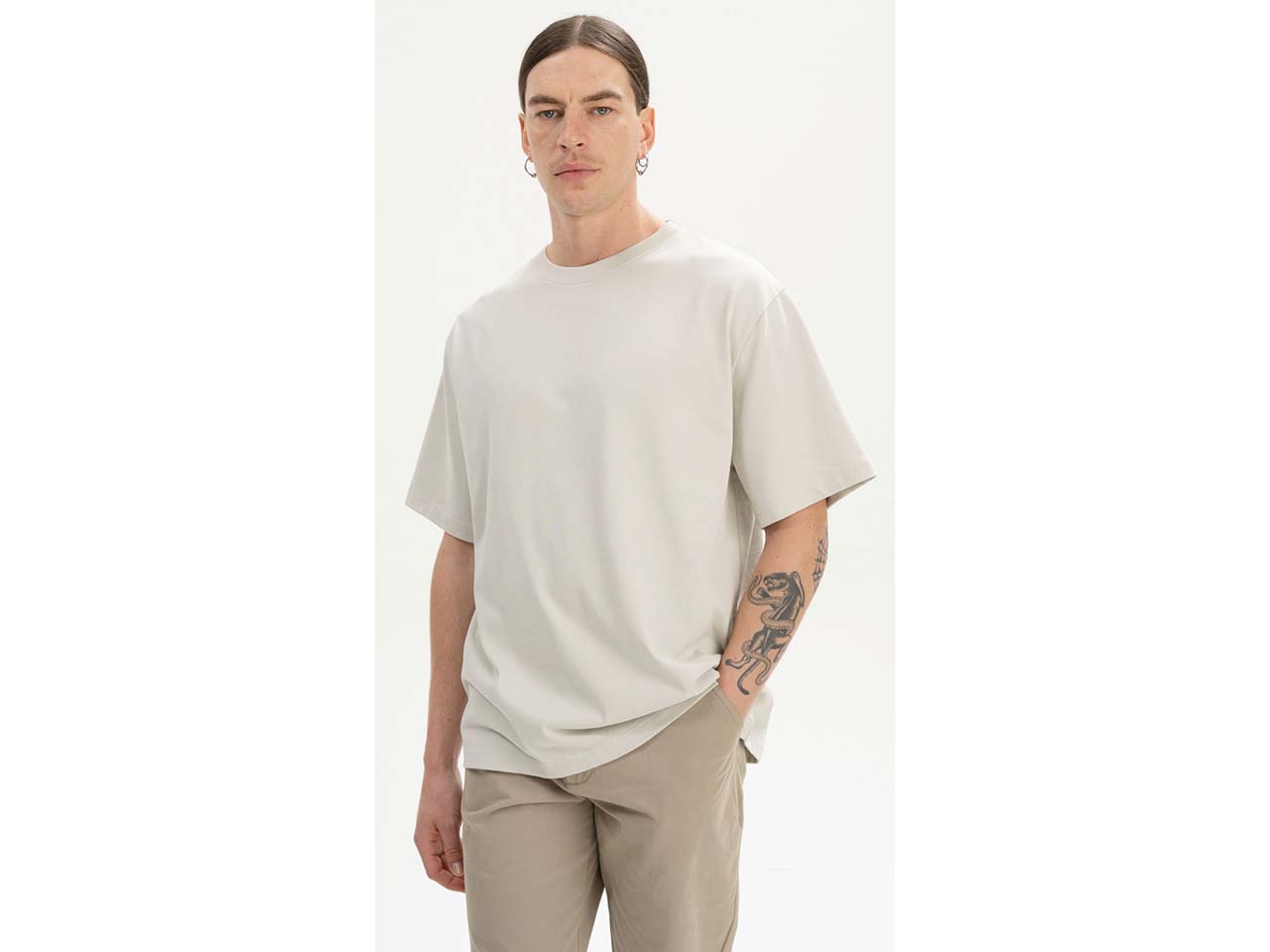 MELA Bio-Herren-T-Shirt 'BHAJAN' mit überschnittenen Schultern, birke, Gr. XL
