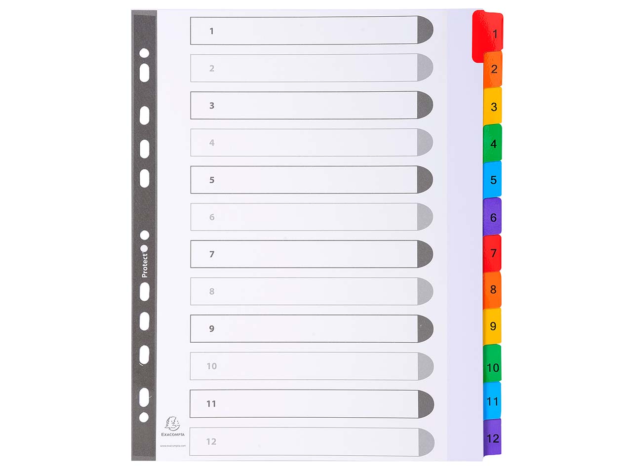 20 Exacompta Register, 12 Taben farbig numerisch, 160 g/m², DIN A4 Maxi, weiß