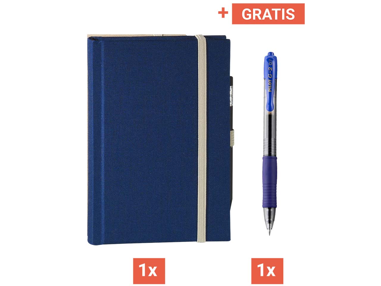 memo Skizzenbuch "Leinen" DIN A5, blau + Gratis Pilot Gelroller G2, blau
