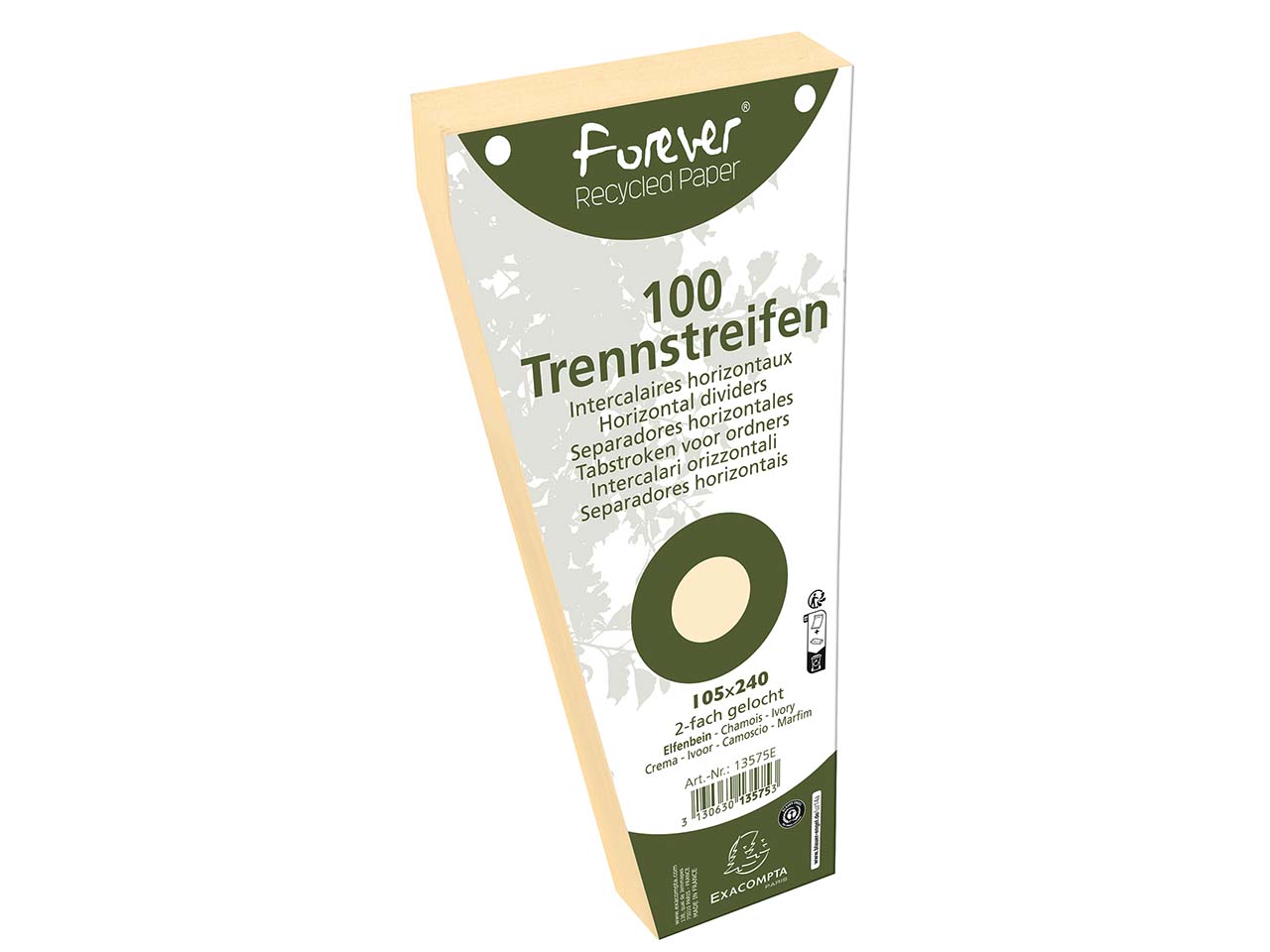6 x 100 Exacompta Trennstreifen "Forever", Trapezform, 180 g/m², 105 x 240 mm, elfenbein